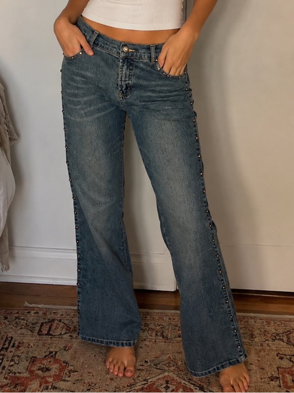 Low Rise Flare Bootcut Jeans in Medium Blue